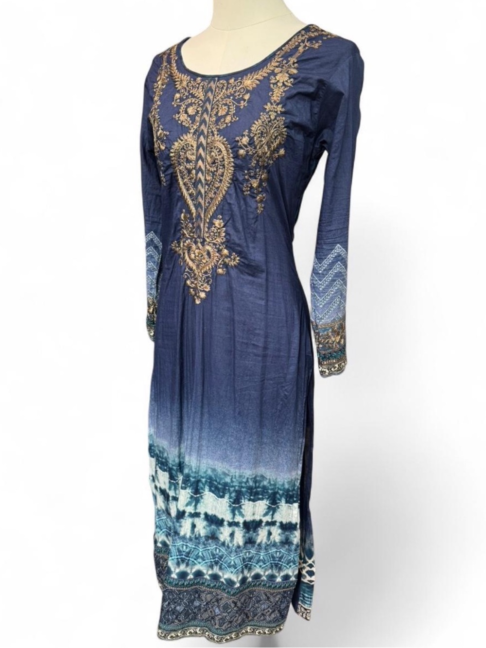 Vintage handmade embroidered boho maxi dress /  kurta celestial tones